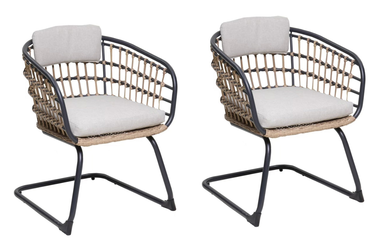 Beige Steel Patio Dining Set - 2 Chairs