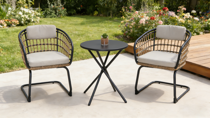 Beige Steel Patio Dining Set - 2 Chairs