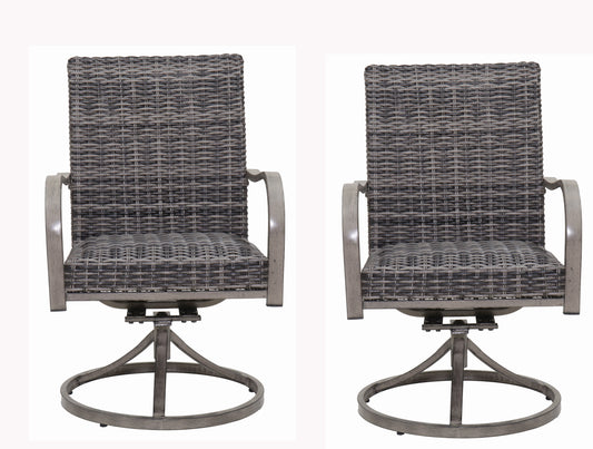 2PCS Outdoor Wicker Swivel Dining Chair  – water washed cotton chair .Sturdy Iron Frame for All-Weather Patio Use