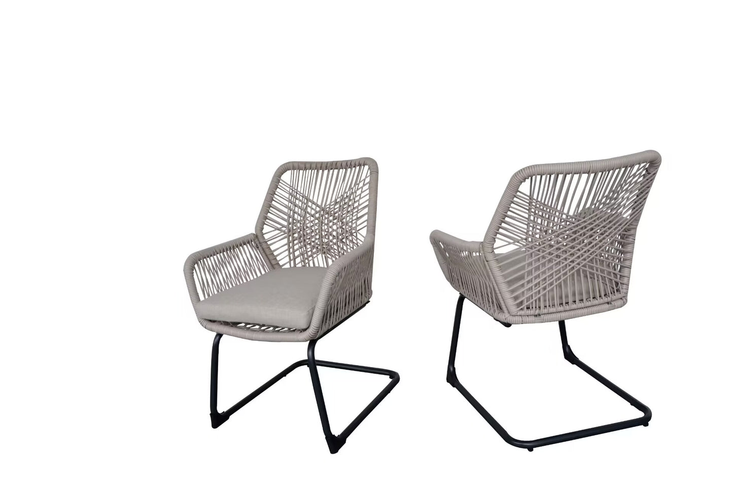 light Grey PE Rattan Outdoor Armchair with Spring Support, Set of 2 – All-Weather Patio Furniture with Cushion for Balcony, Garden, and Backyard