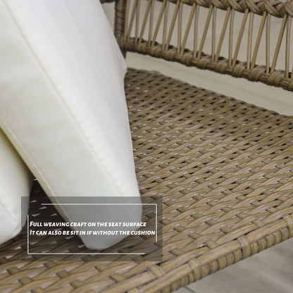 6-Piece Patio Furniture Set - Natural Wicker Sofa with Cushions