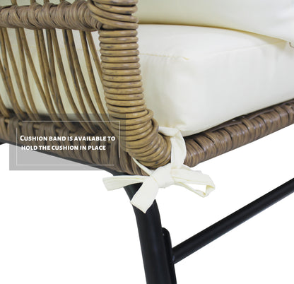 6-Piece Patio Furniture Set - Natural Wicker Sofa with Cushions
