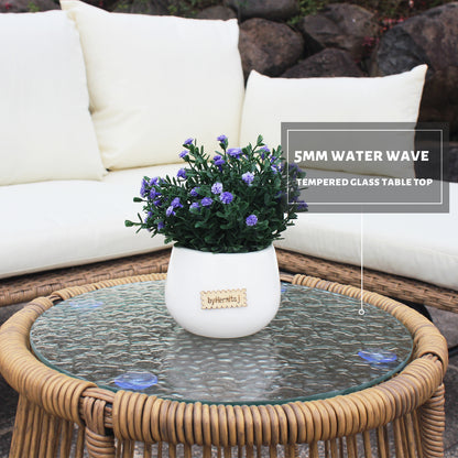 6-Piece Patio Furniture Set - Natural Wicker Sofa with Cushions