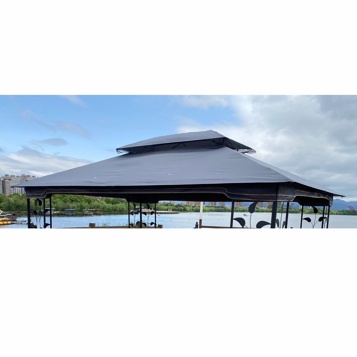 13x10 Ft Patio Gazebo Canopy - Gray Replacement Top Fabric