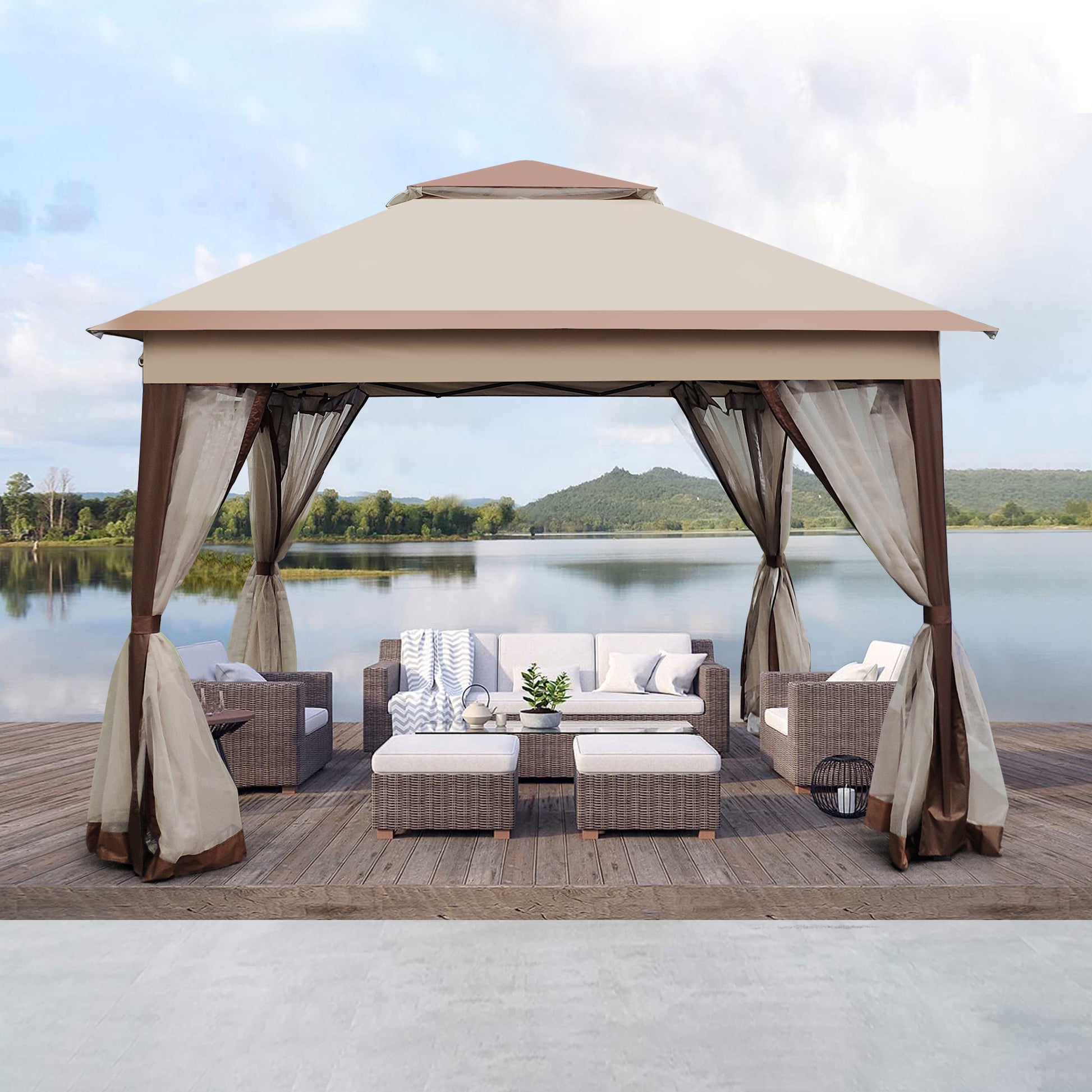 11x11 Ft Pop Up Gazebo Canopy - Coffee Metal