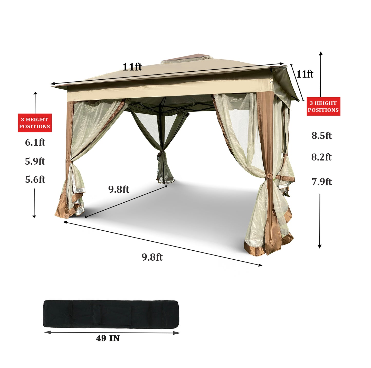 11x11 Ft Pop Up Gazebo Canopy - Coffee Metal