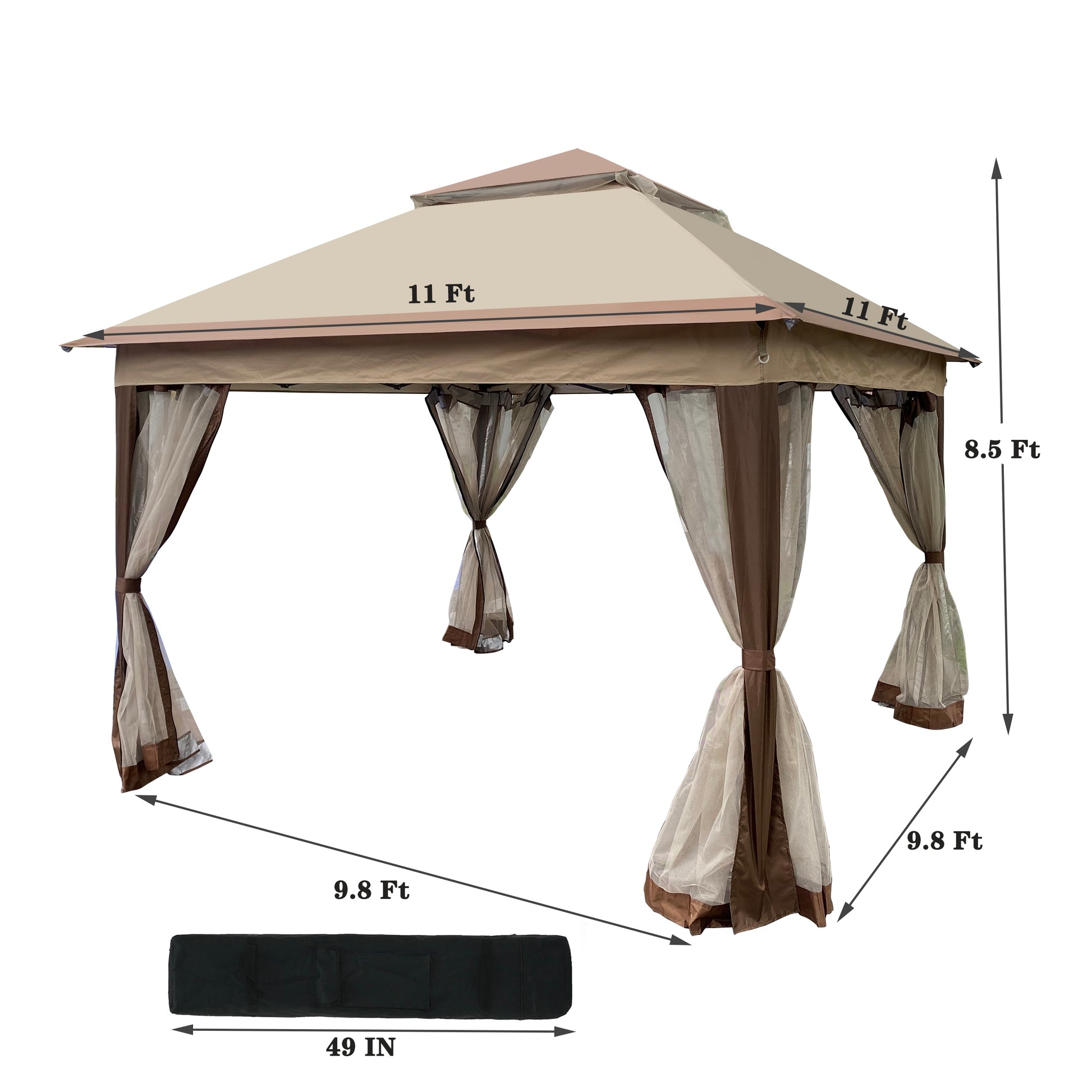11x11 Ft Pop Up Gazebo Canopy - Coffee Metal