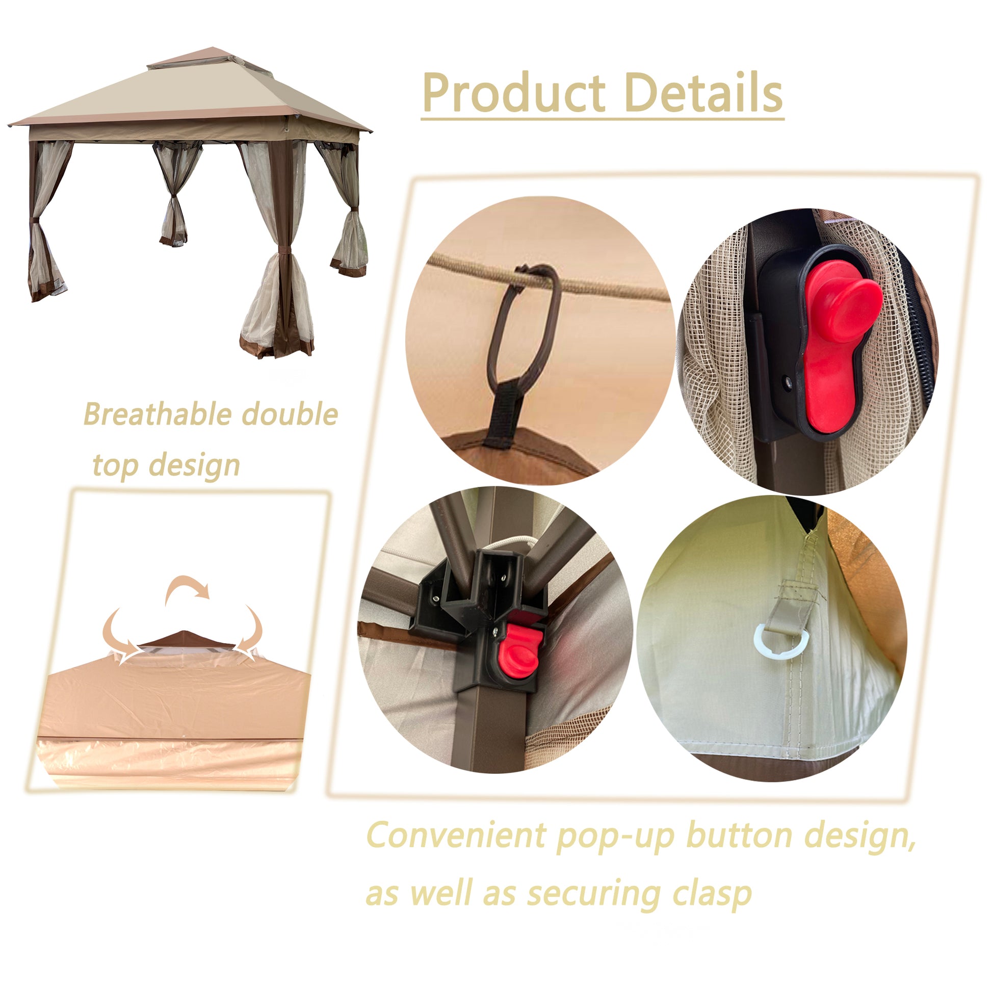11x11 Ft Pop Up Gazebo Canopy - Coffee Metal