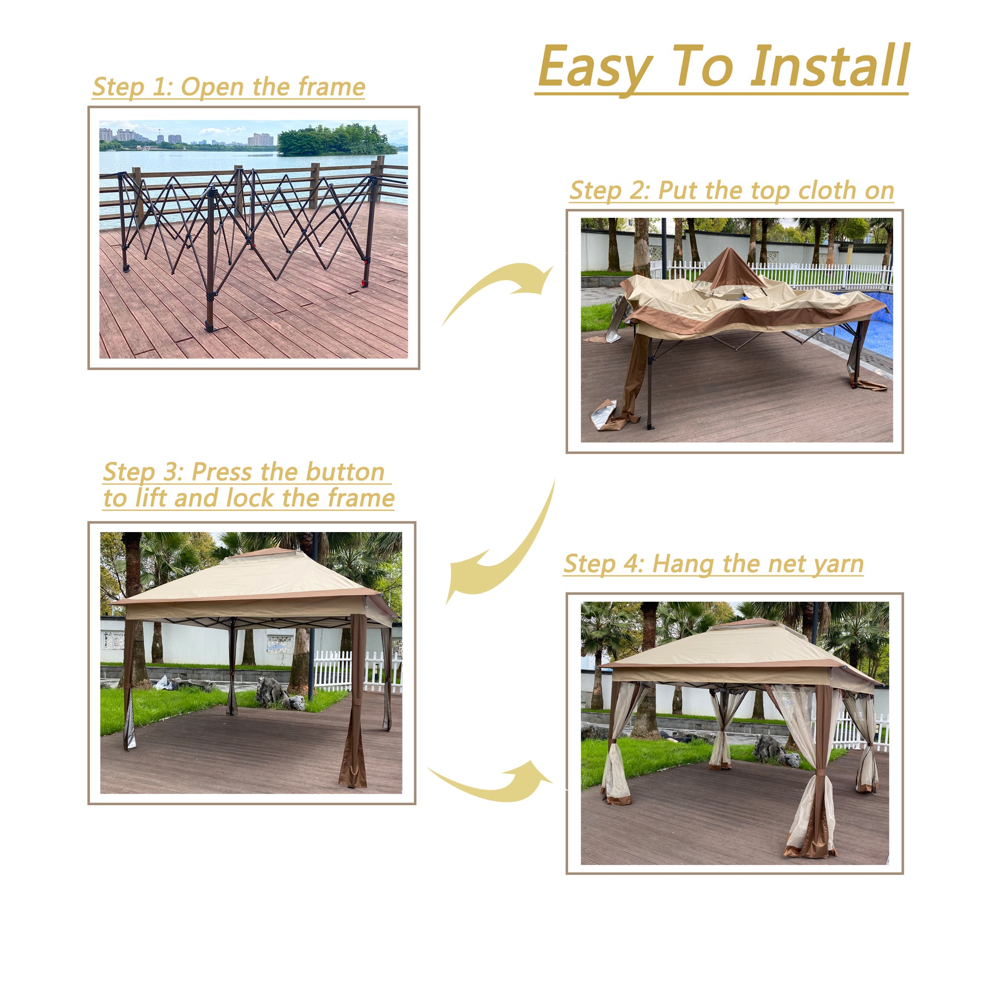 11x11 Ft Pop Up Gazebo Canopy - Coffee Metal