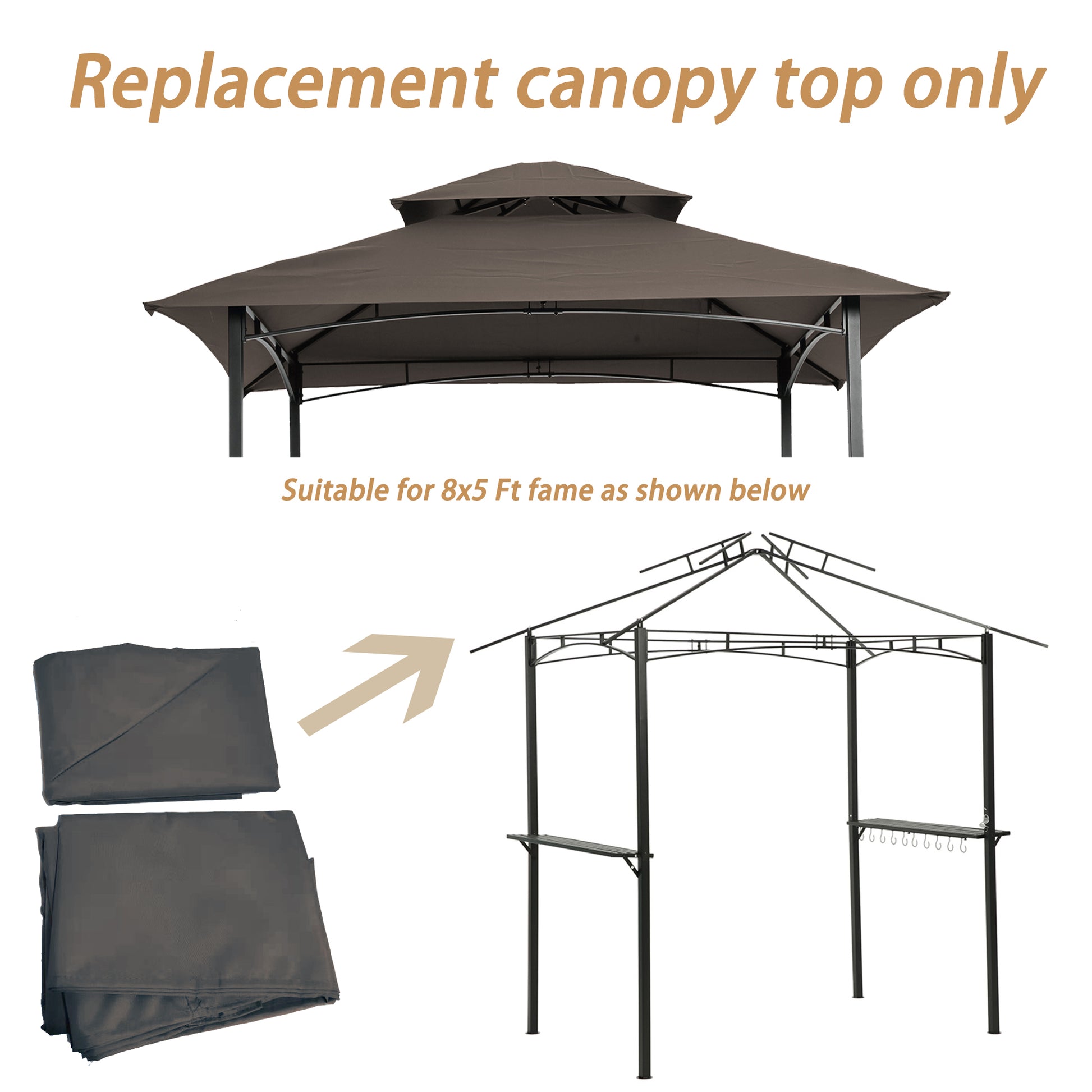 8x5 Ft Grill Gazebo Replacement Canopy - Brown Fabric