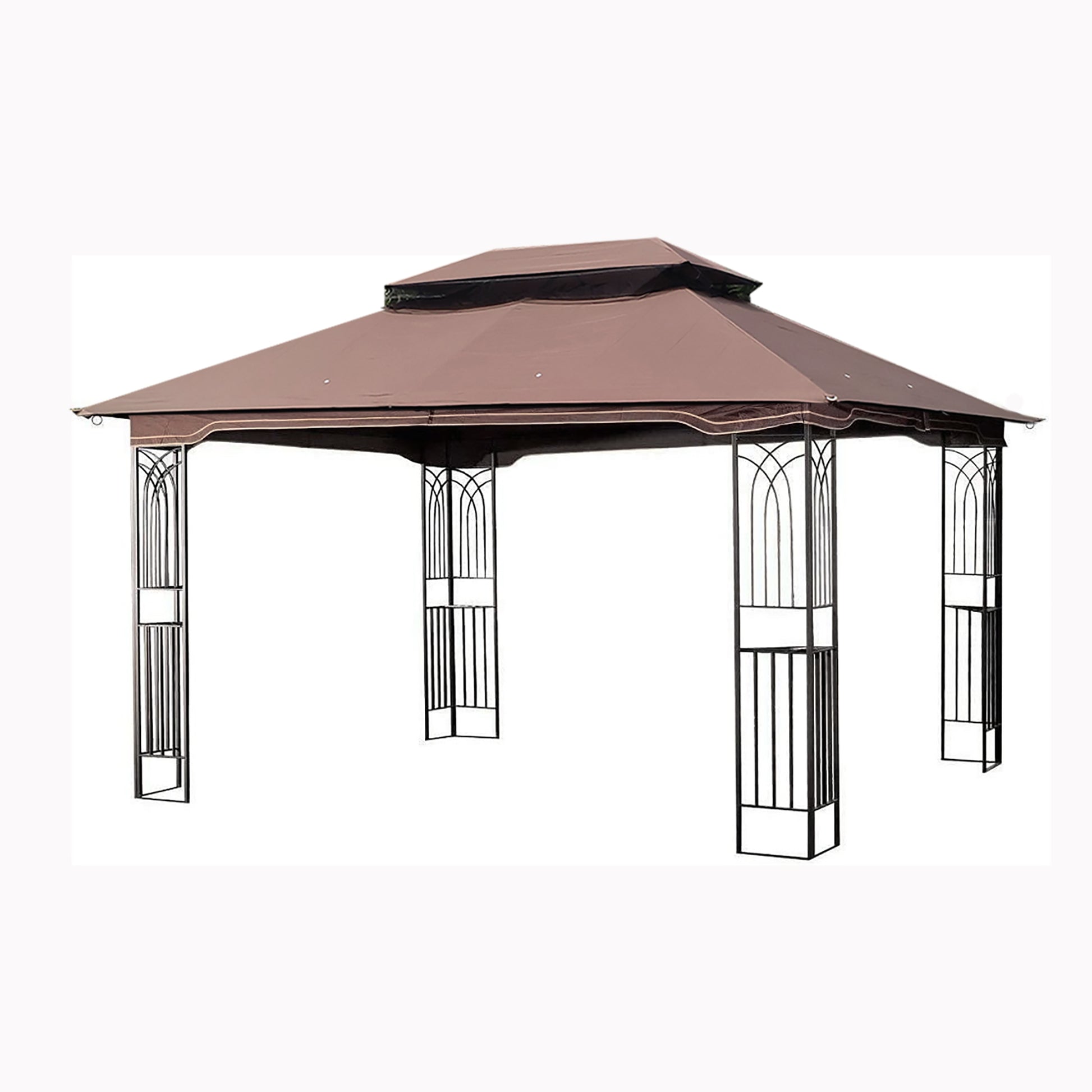 13x10 Brown Metal Patio Gazebo - Outdoor Shade Tent