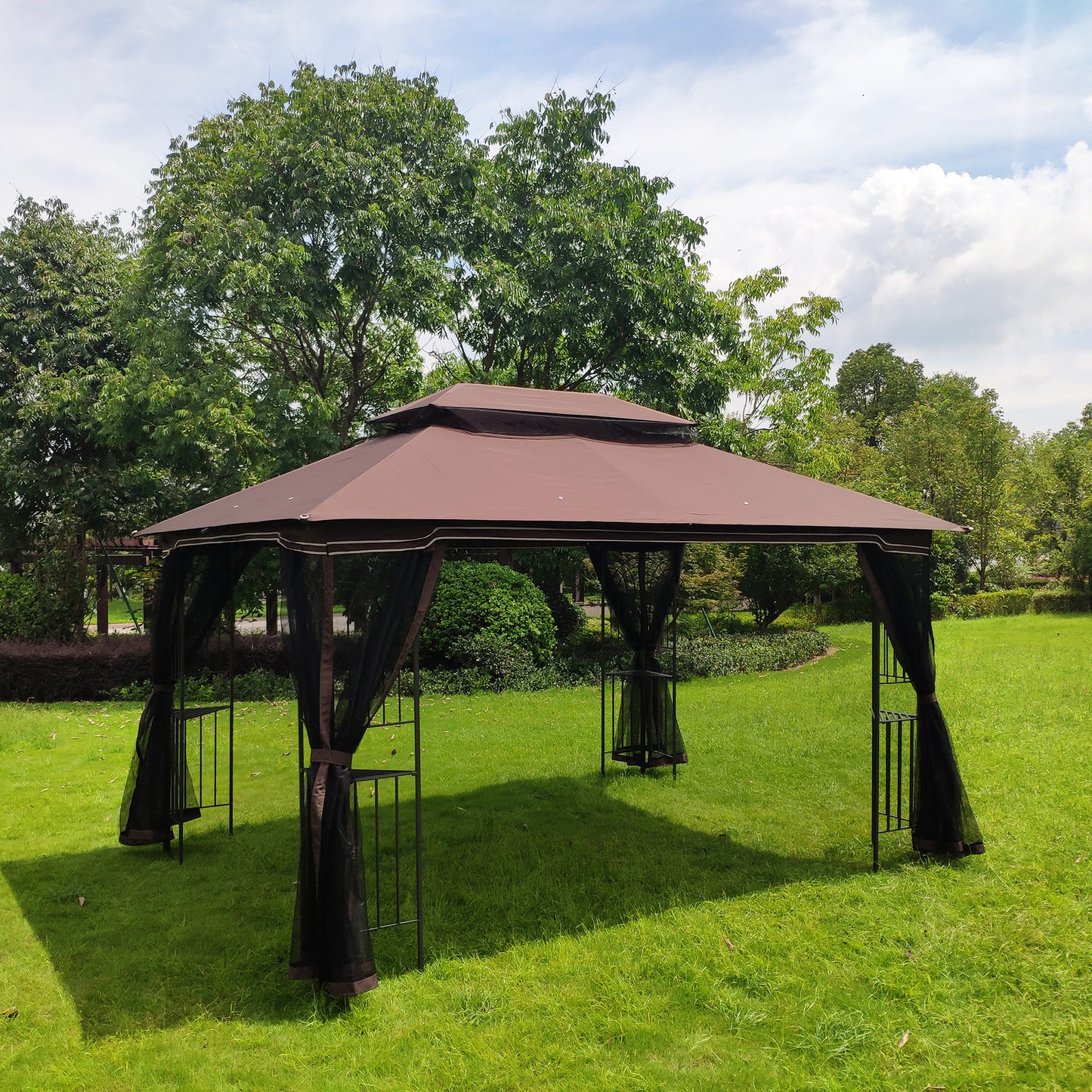 13x10 Brown Metal Patio Gazebo - Outdoor Shade Tent