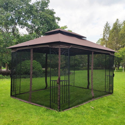 13x10 Brown Metal Patio Gazebo - Outdoor Shade Tent