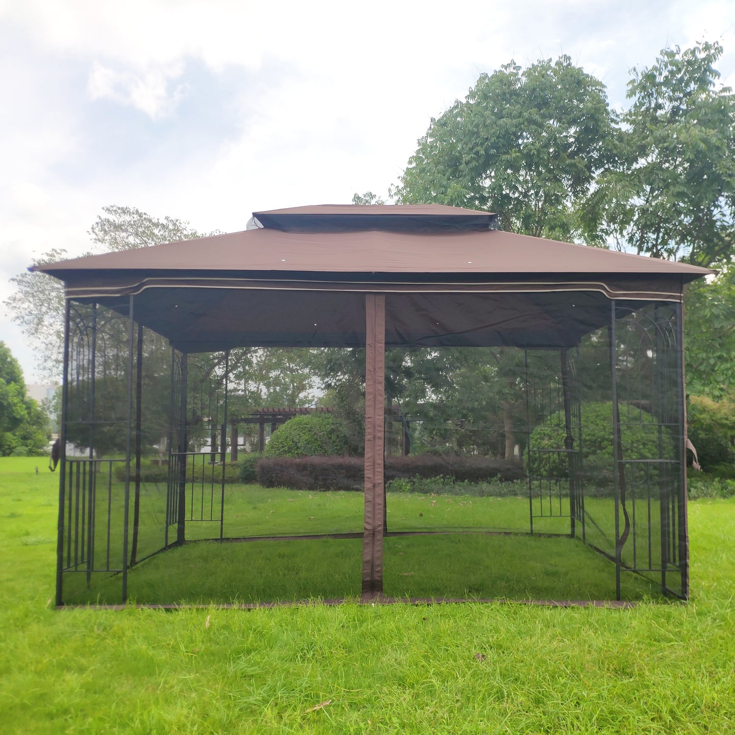 13x10 Brown Metal Patio Gazebo - Outdoor Shade Tent