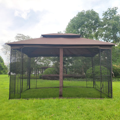13x10 Brown Metal Patio Gazebo - Outdoor Shade Tent