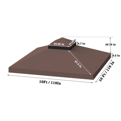 10x10 Ft Patio Gazebo Canopy - Coffee Fabric Replacement Top