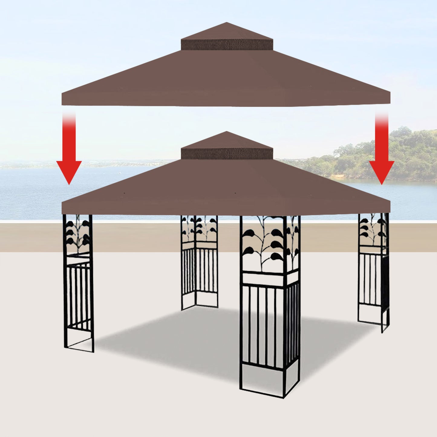 10x10 Ft Patio Gazebo Canopy - Coffee Fabric Replacement Top