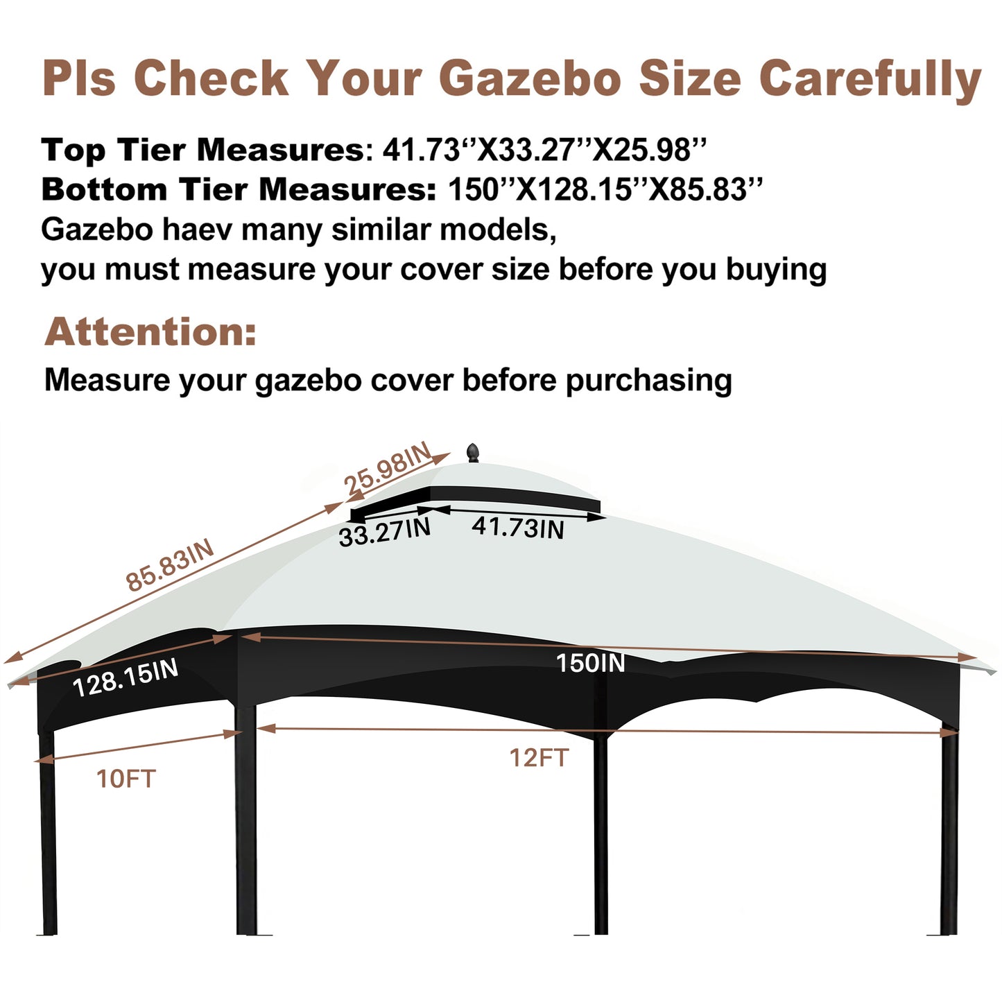 White Fabric Gazebo Canopy Replacement Top 10x12