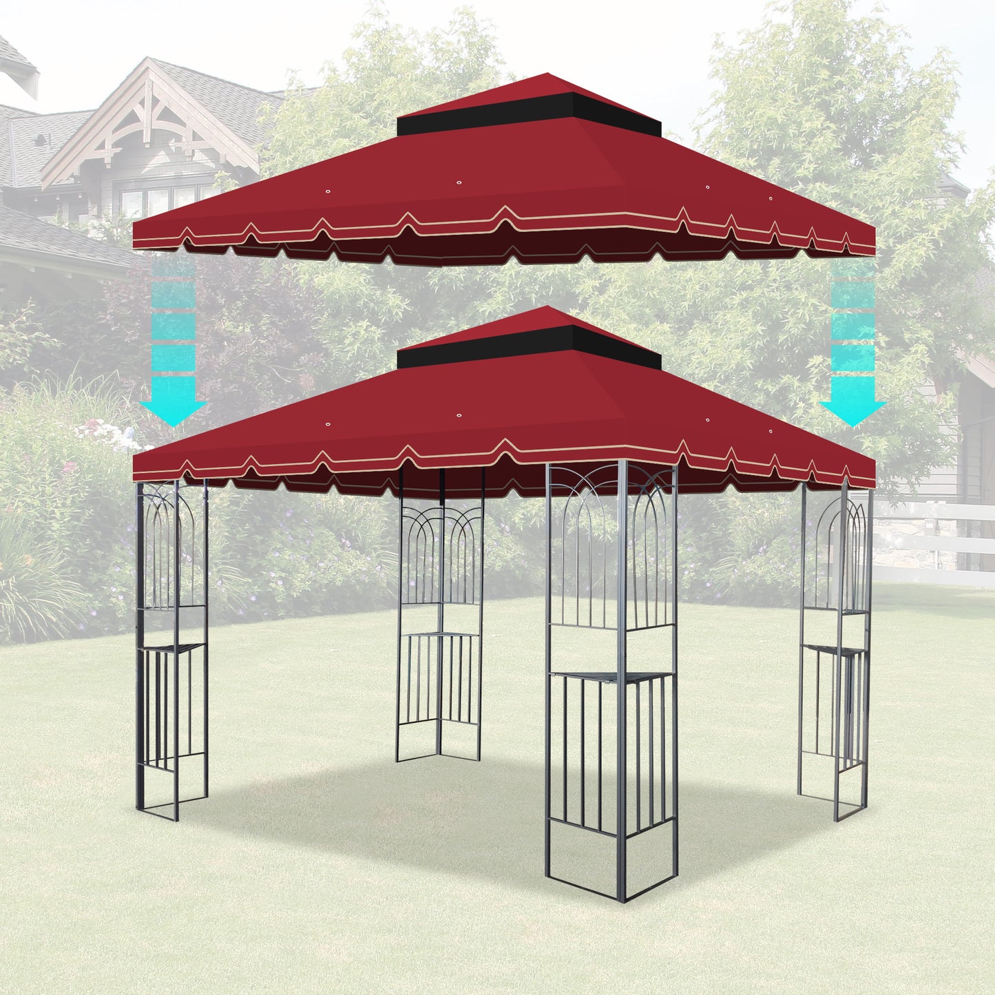 10x10 Red Patio Gazebo Canopy Replacement Top