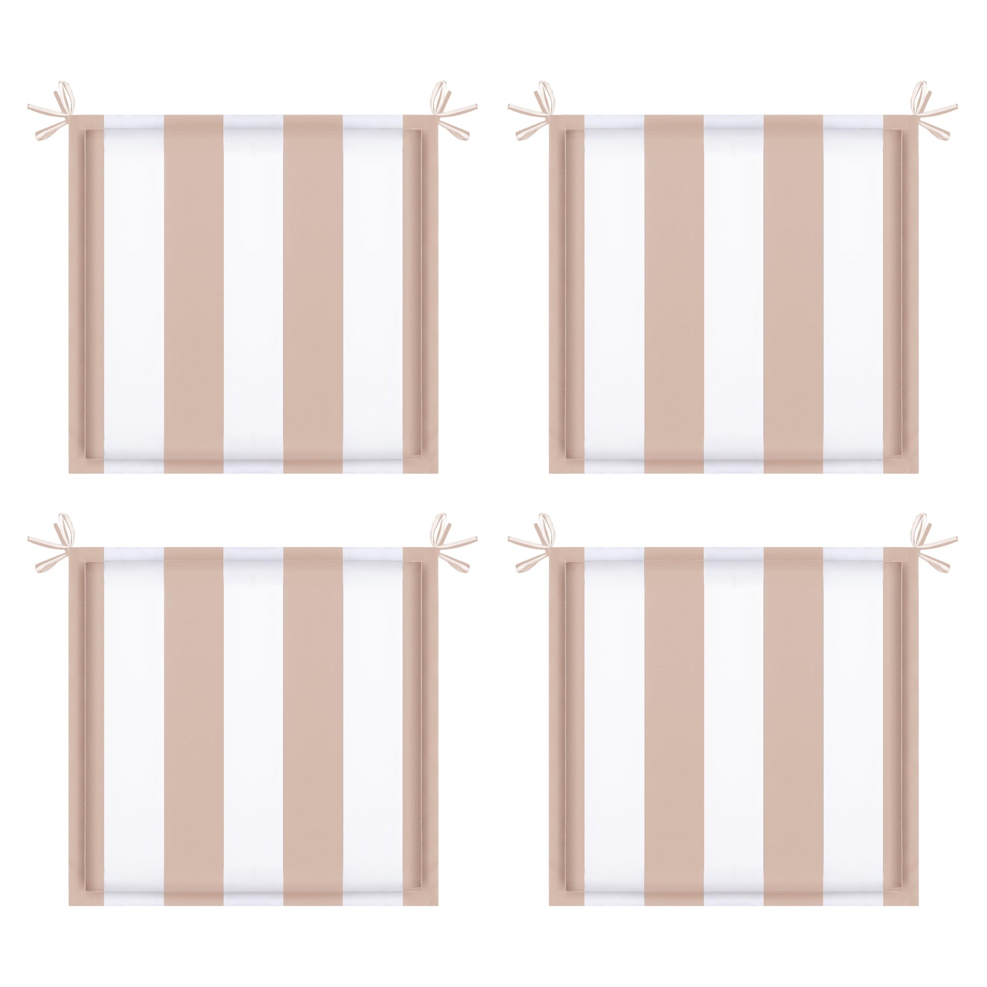 Khaki White Striped Patio Seat Cushions - 4 Piece Set