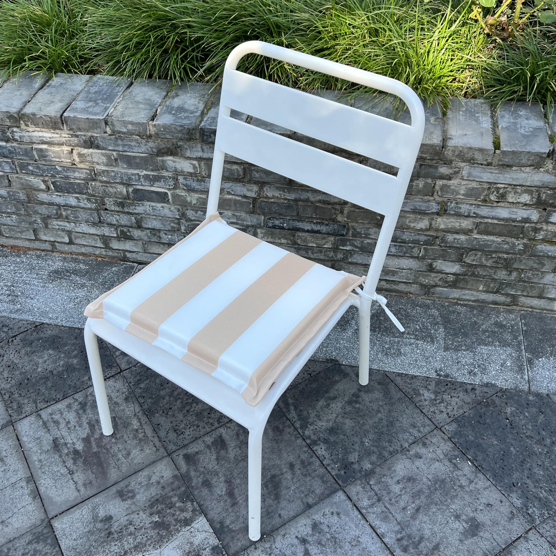 Khaki White Striped Patio Seat Cushions - 4 Piece Set