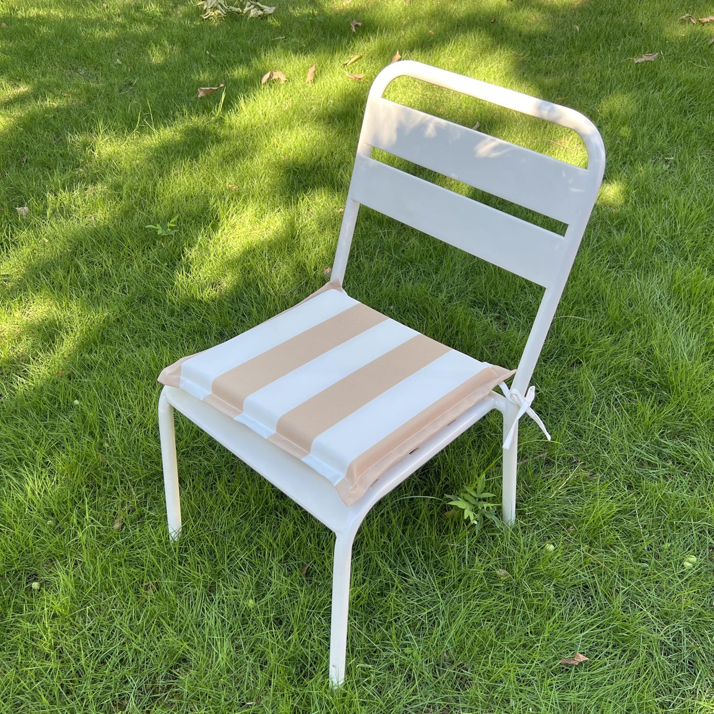 Khaki White Striped Patio Seat Cushions - 4 Piece Set