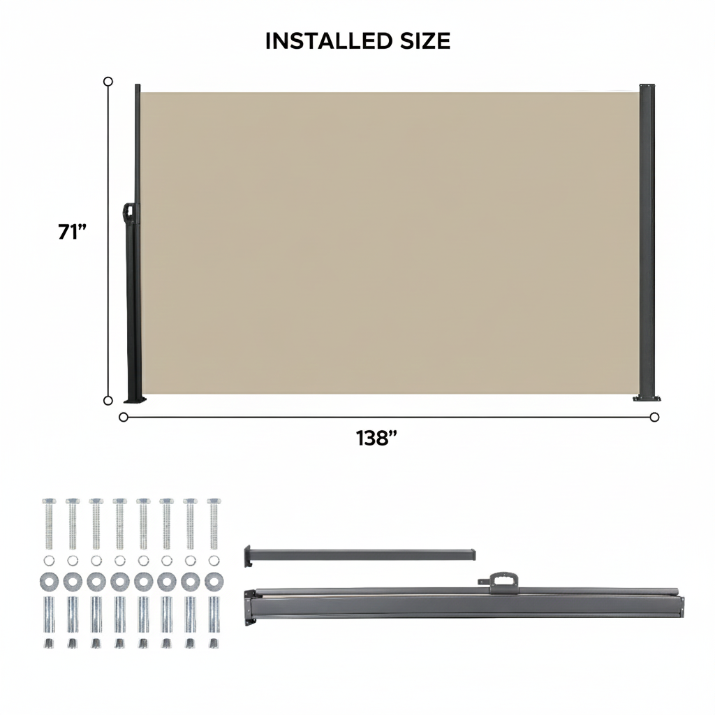 138" x 71" Retractable Side Awning - Beige Privacy Screen