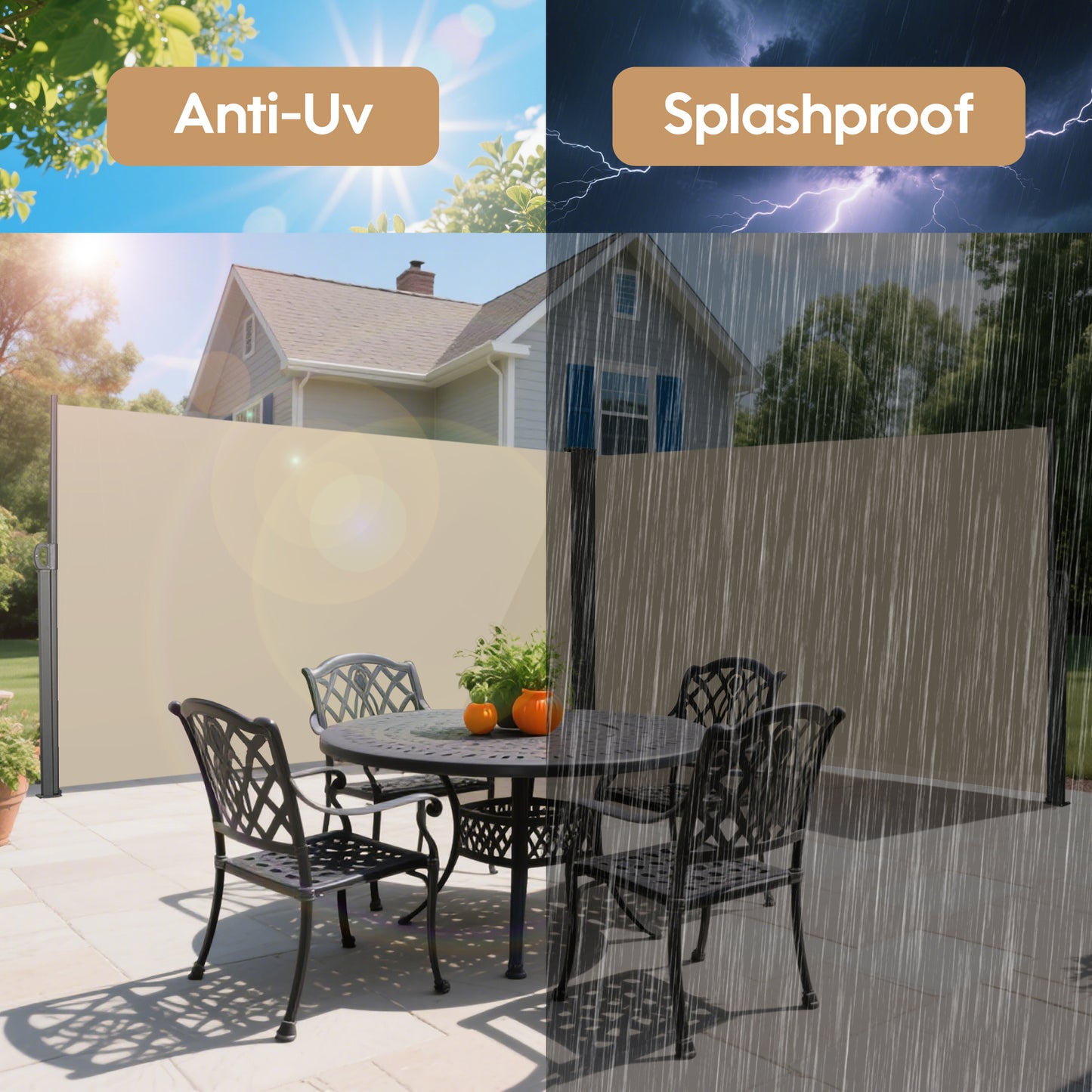 138" x 71" Retractable Side Awning - Beige Privacy Screen