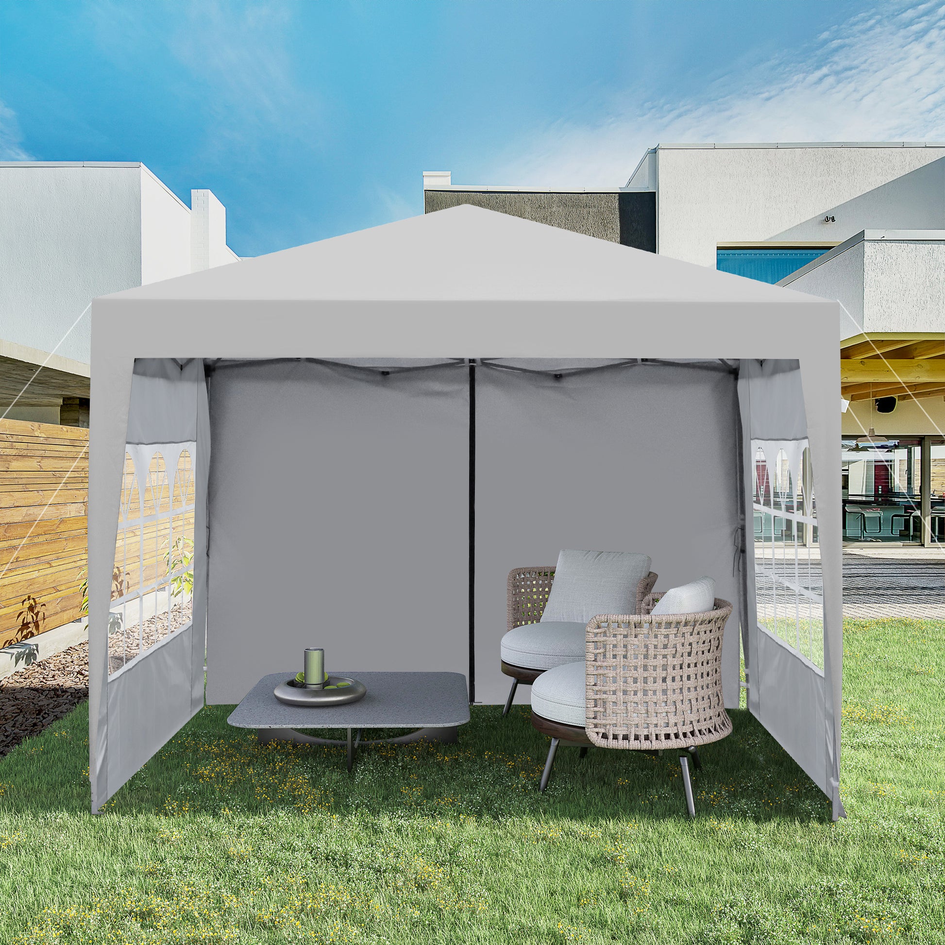 10x10 Grey Metal Pop Up Garden Canopy Tent for Patio and Poolside