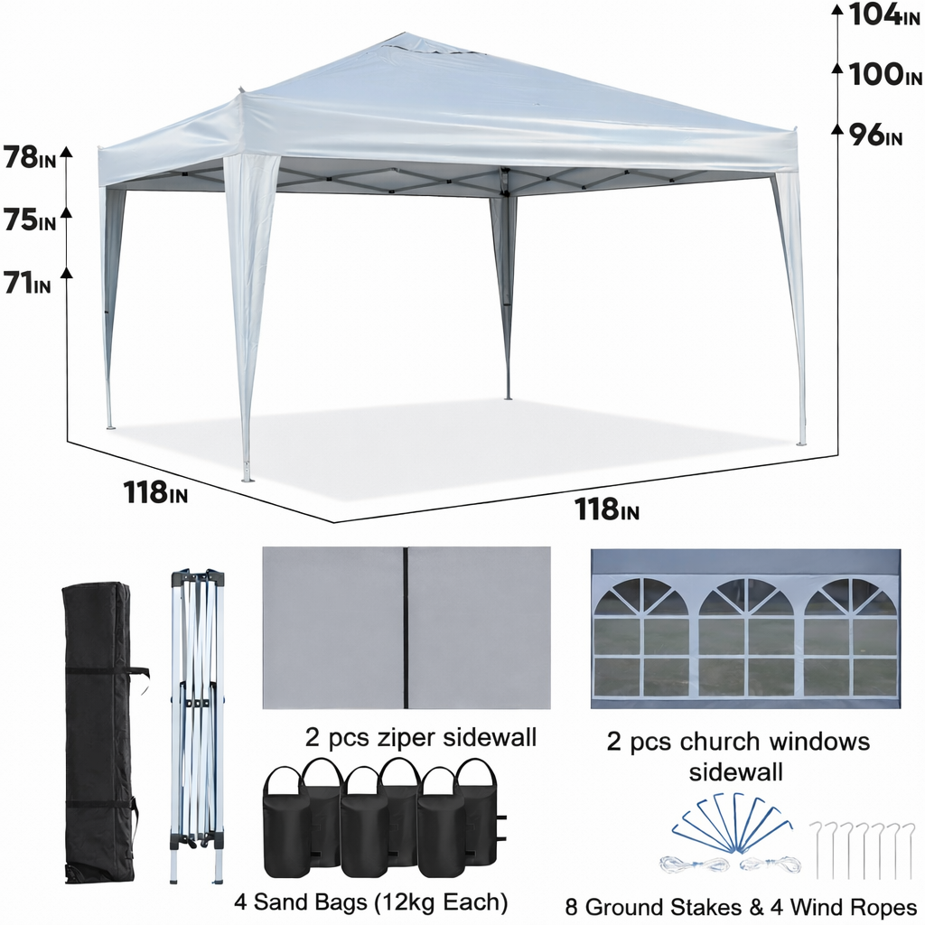 10x10 Grey Metal Pop Up Garden Canopy Tent for Patio and Poolside