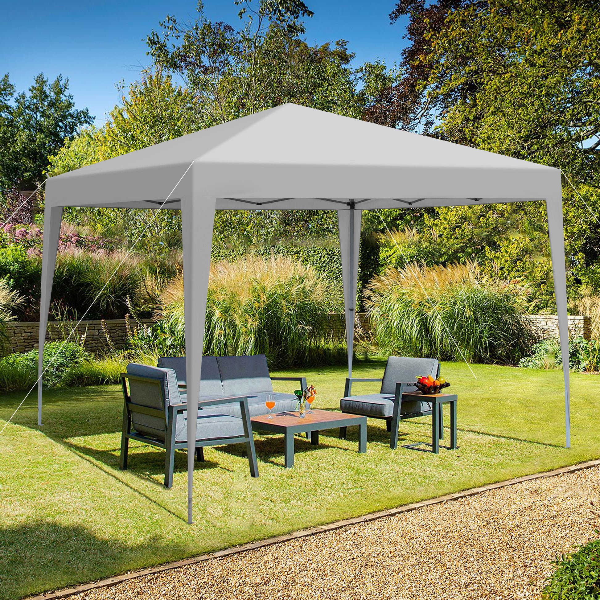10x10 Grey Metal Pop Up Garden Canopy Tent for Patio and Poolside