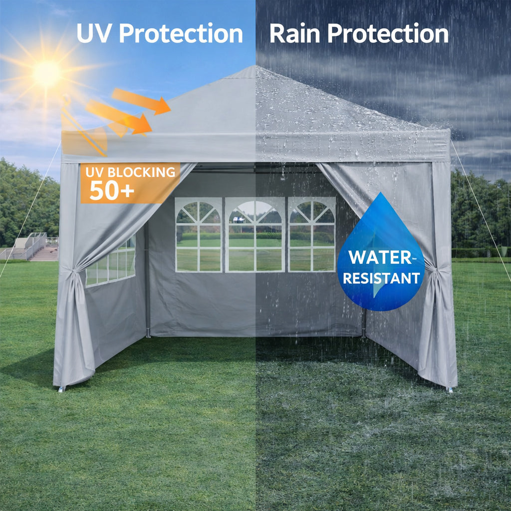 10x10 Grey Metal Pop Up Garden Canopy Tent for Patio and Poolside
