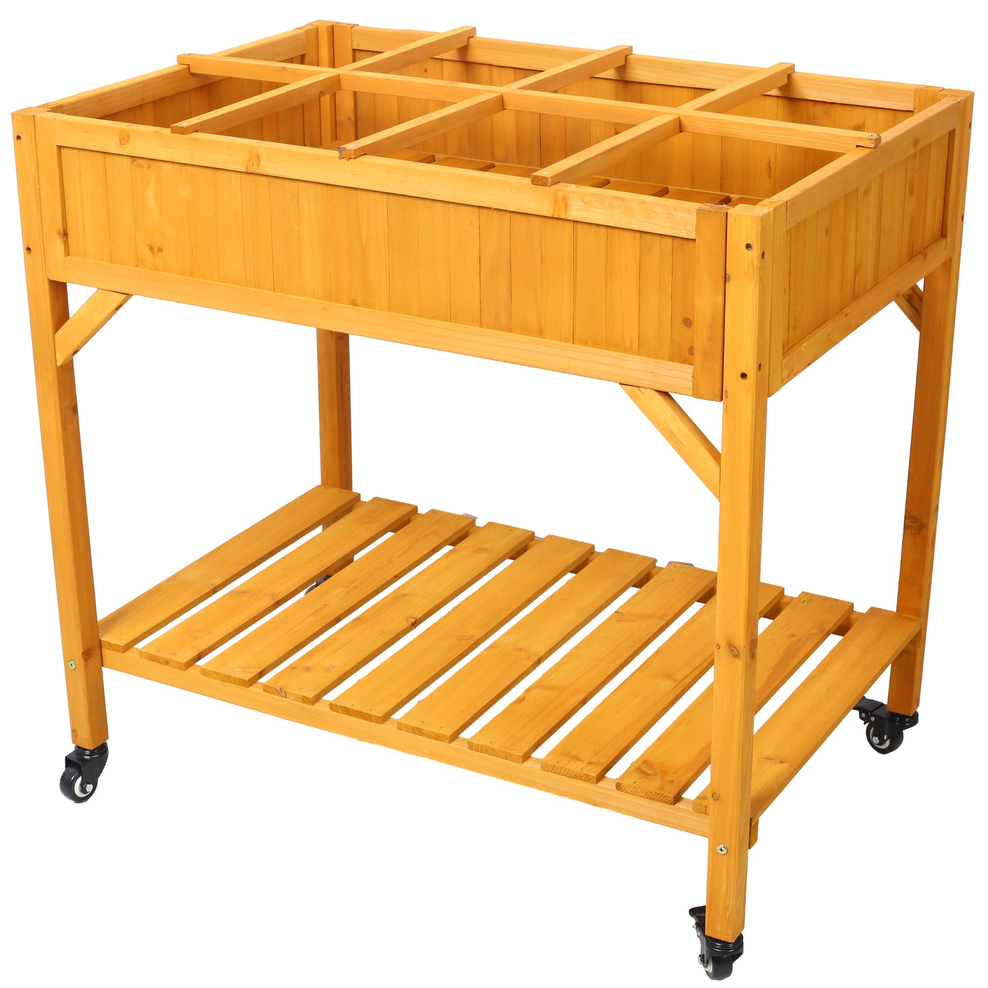 Elevated 8 Pocket Herb Garden Bed - Mobile Wood Planter