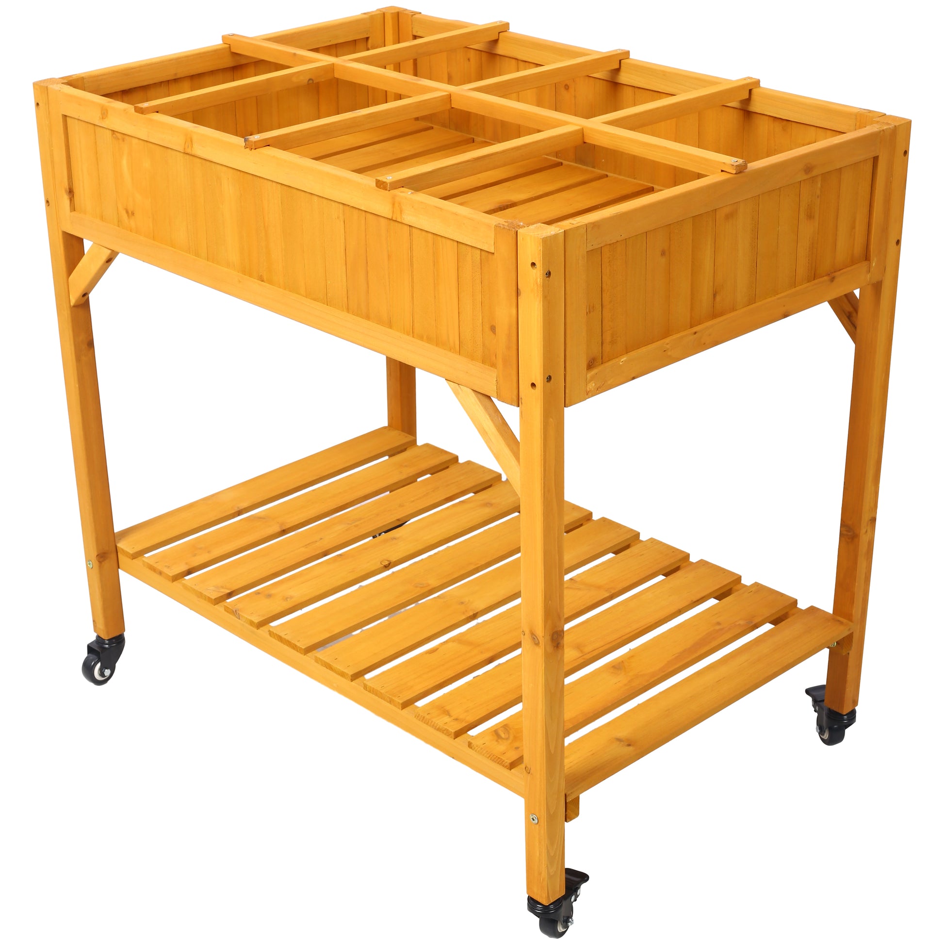 Elevated 8 Pocket Herb Garden Bed - Mobile Wood Planter