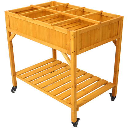 Elevated 8 Pocket Herb Garden Bed - Mobile Wood Planter