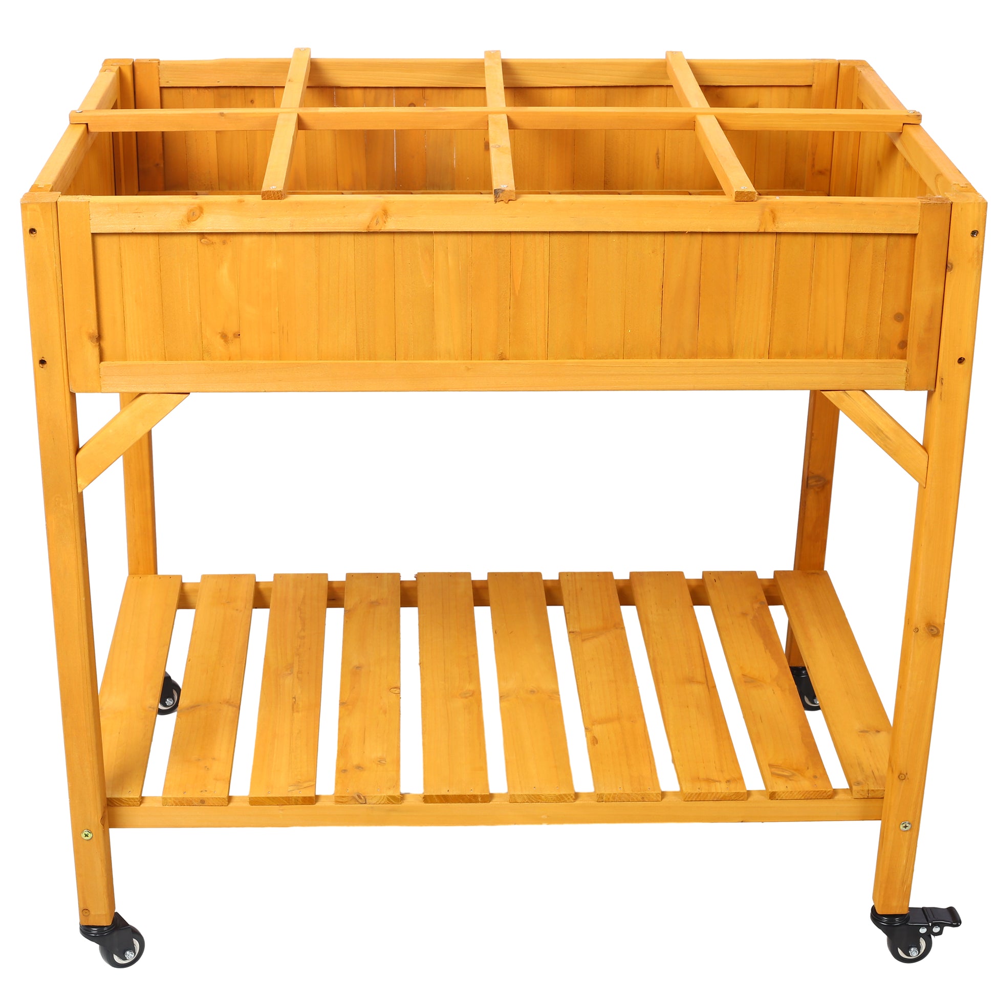 Elevated 8 Pocket Herb Garden Bed - Mobile Wood Planter