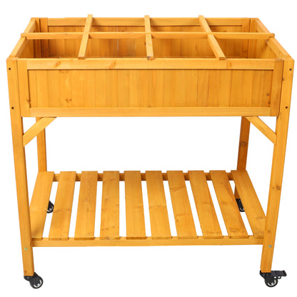 Elevated 8 Pocket Herb Garden Bed - Mobile Wood Planter