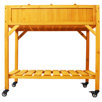 Elevated 8 Pocket Herb Garden Bed - Mobile Wood Planter