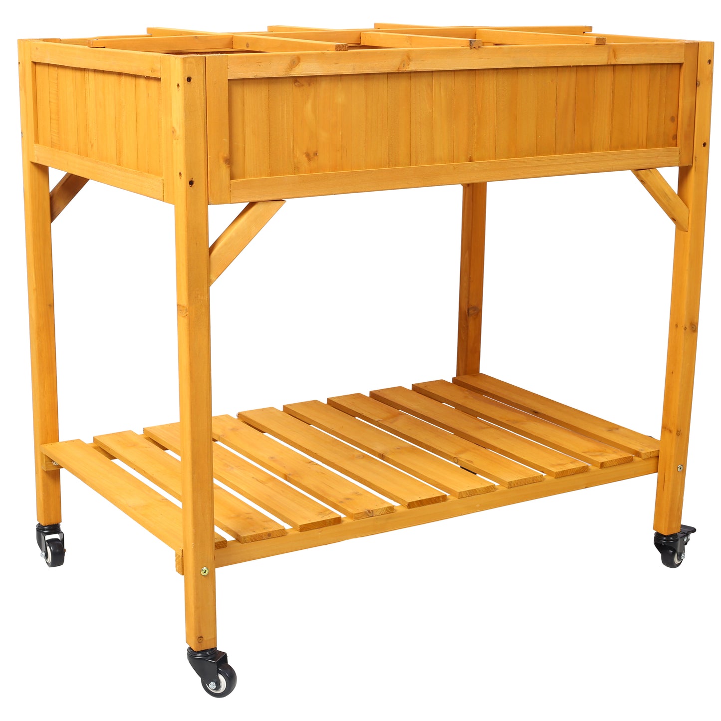 Elevated 8 Pocket Herb Garden Bed - Mobile Wood Planter