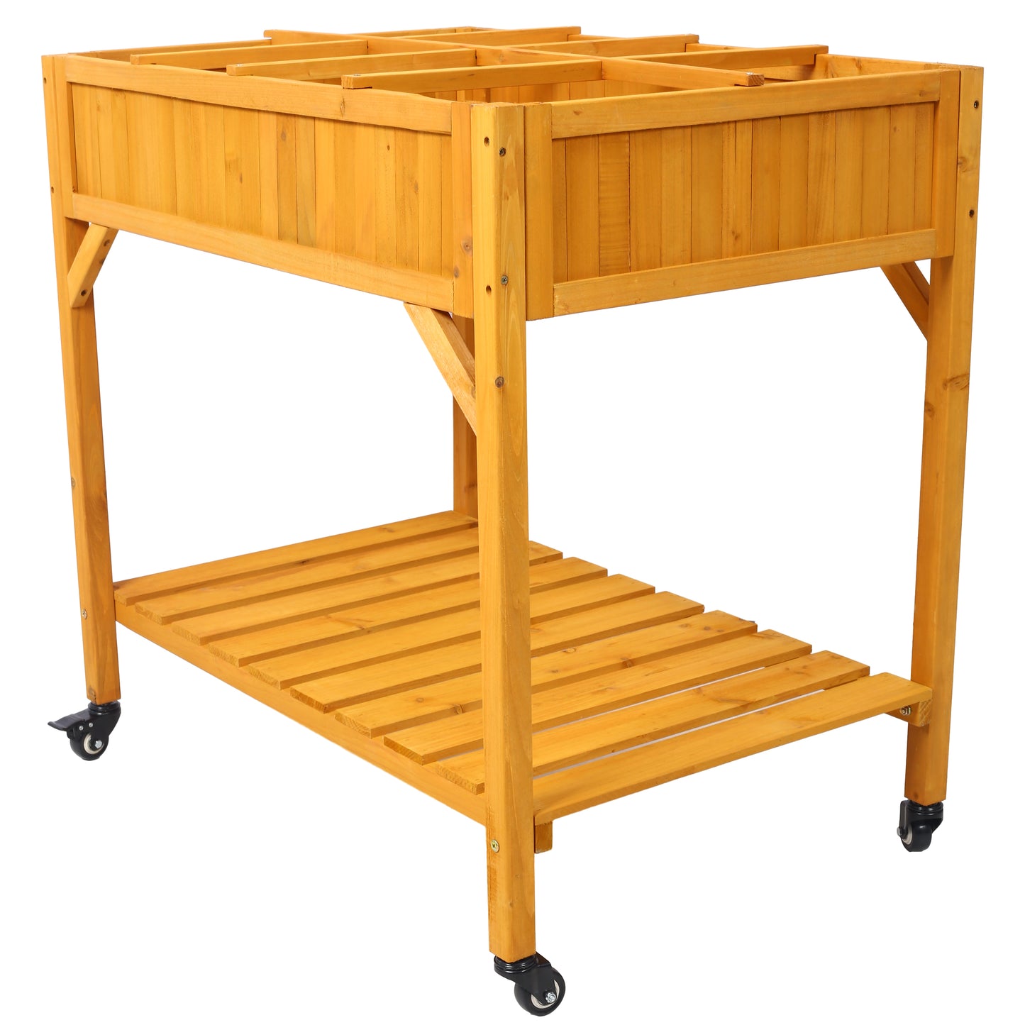 Elevated 8 Pocket Herb Garden Bed - Mobile Wood Planter