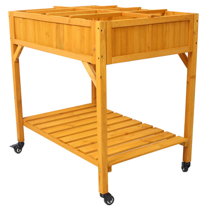 Elevated 8 Pocket Herb Garden Bed - Mobile Wood Planter