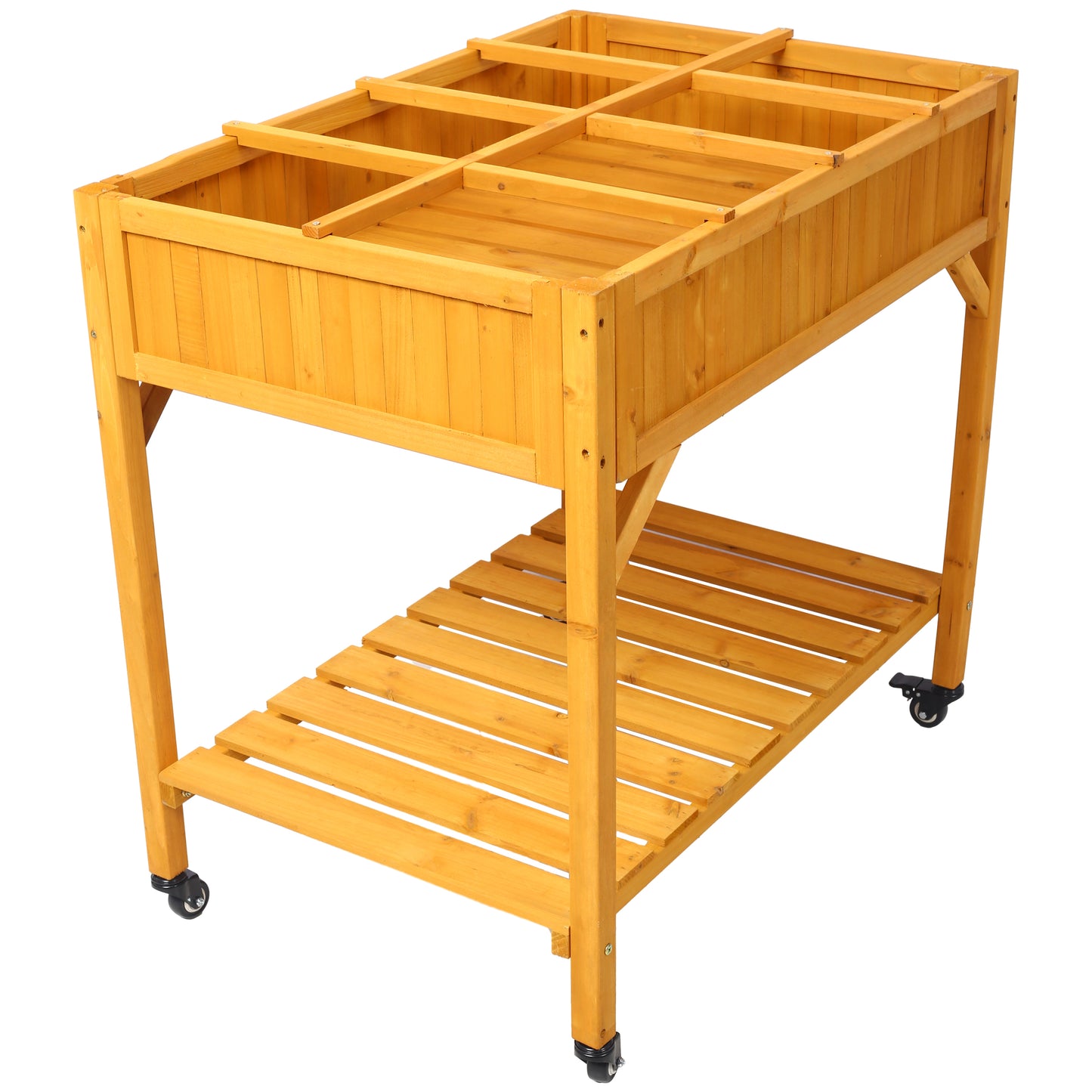 Elevated 8 Pocket Herb Garden Bed - Mobile Wood Planter