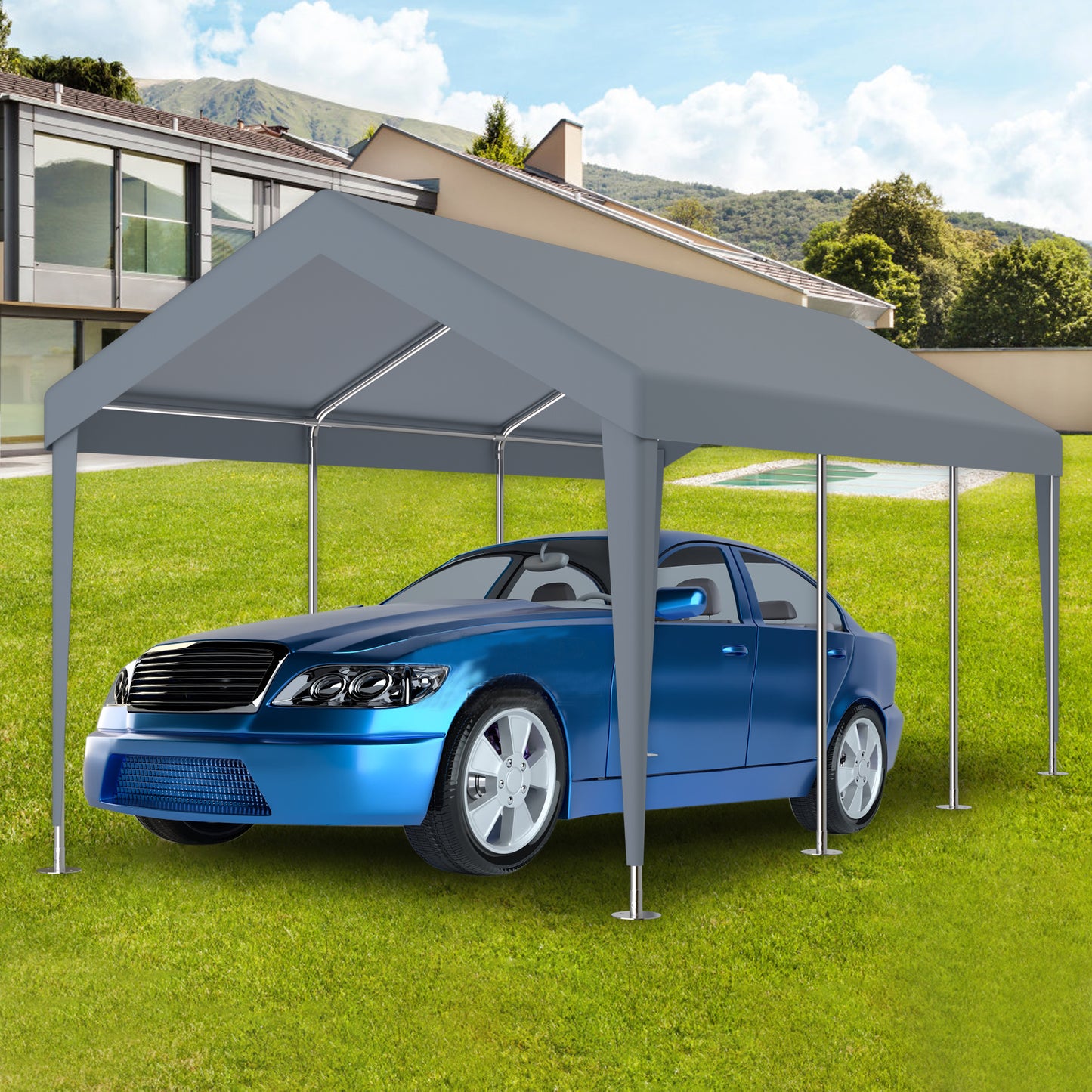 12x20ft Carport Canopy Cover - Grey Polypropylene