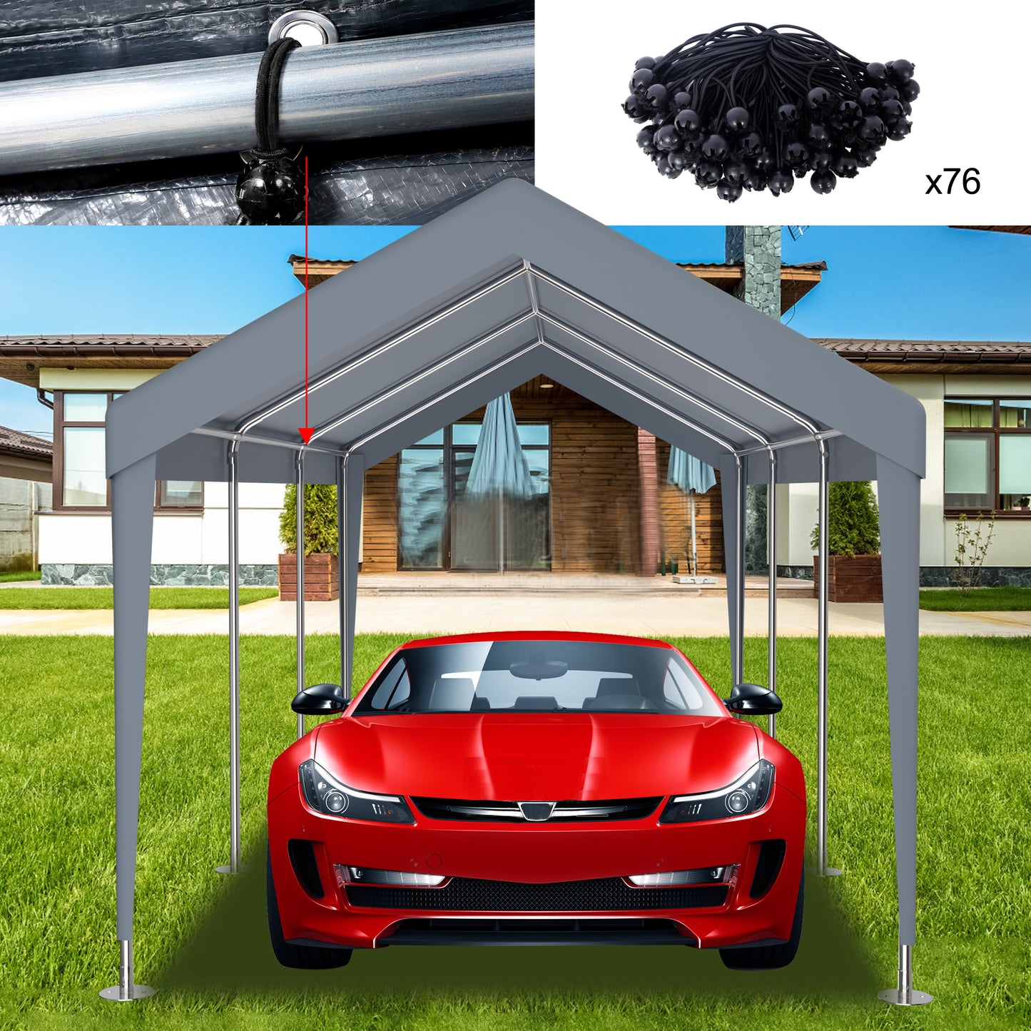 12x20ft Carport Canopy Cover - Grey Polypropylene