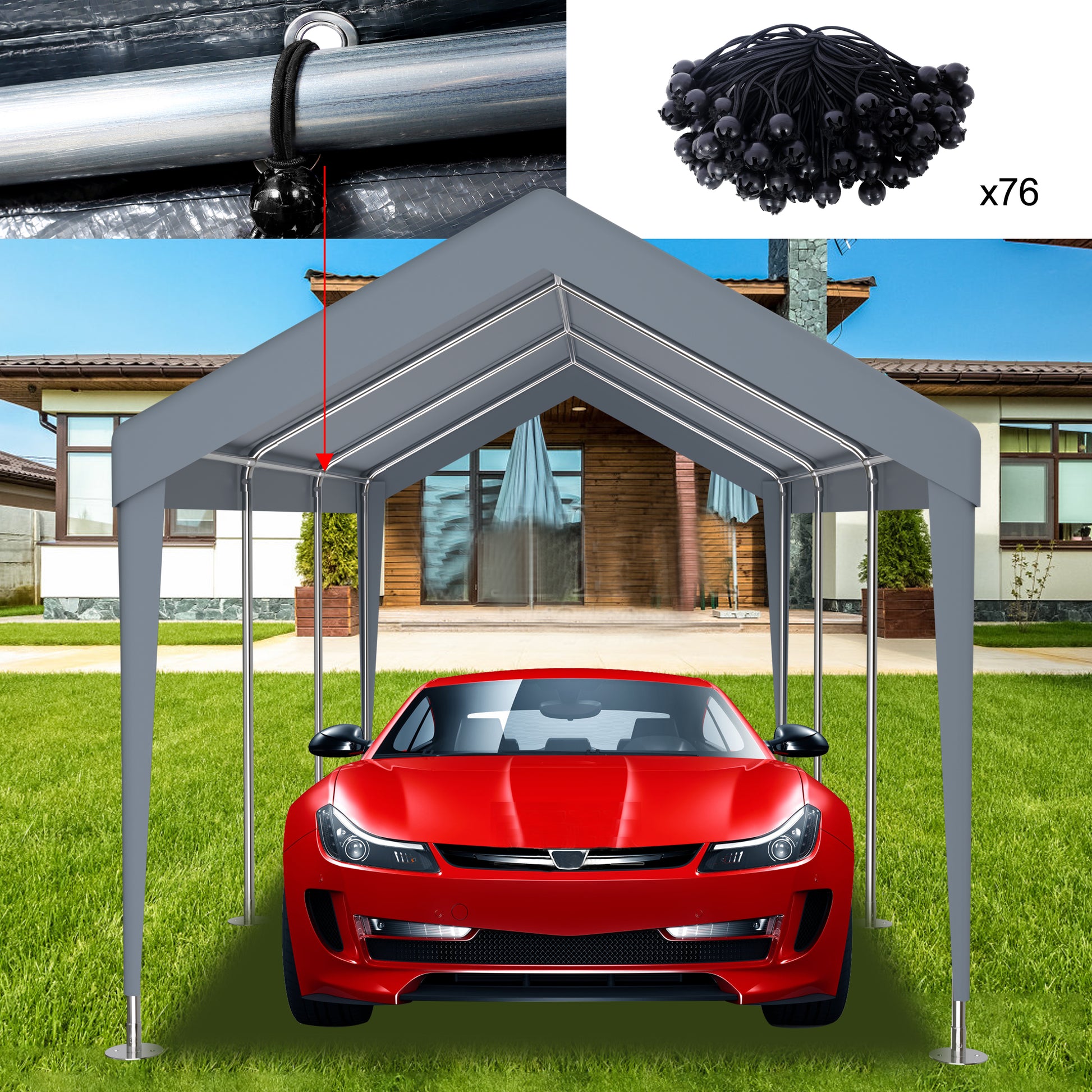 12x20ft Carport Canopy Cover - Grey Polypropylene