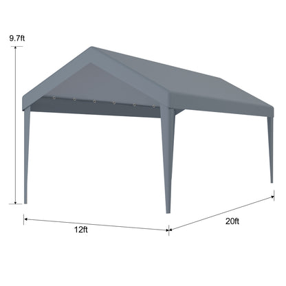 12x20ft Carport Canopy Cover - Grey Polypropylene
