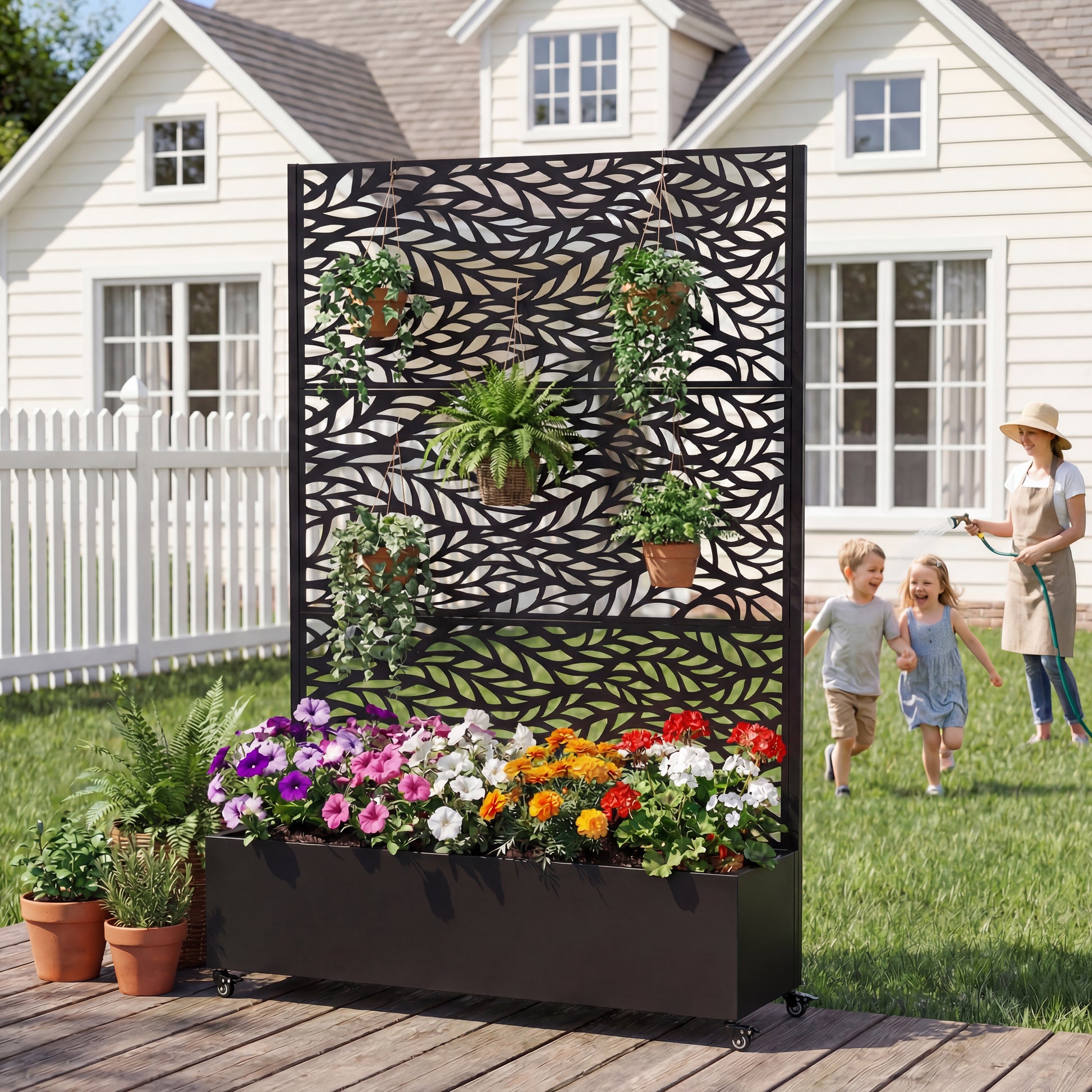 Black Metal Raised Garden Bed with Wheels for Outdoor Gardening