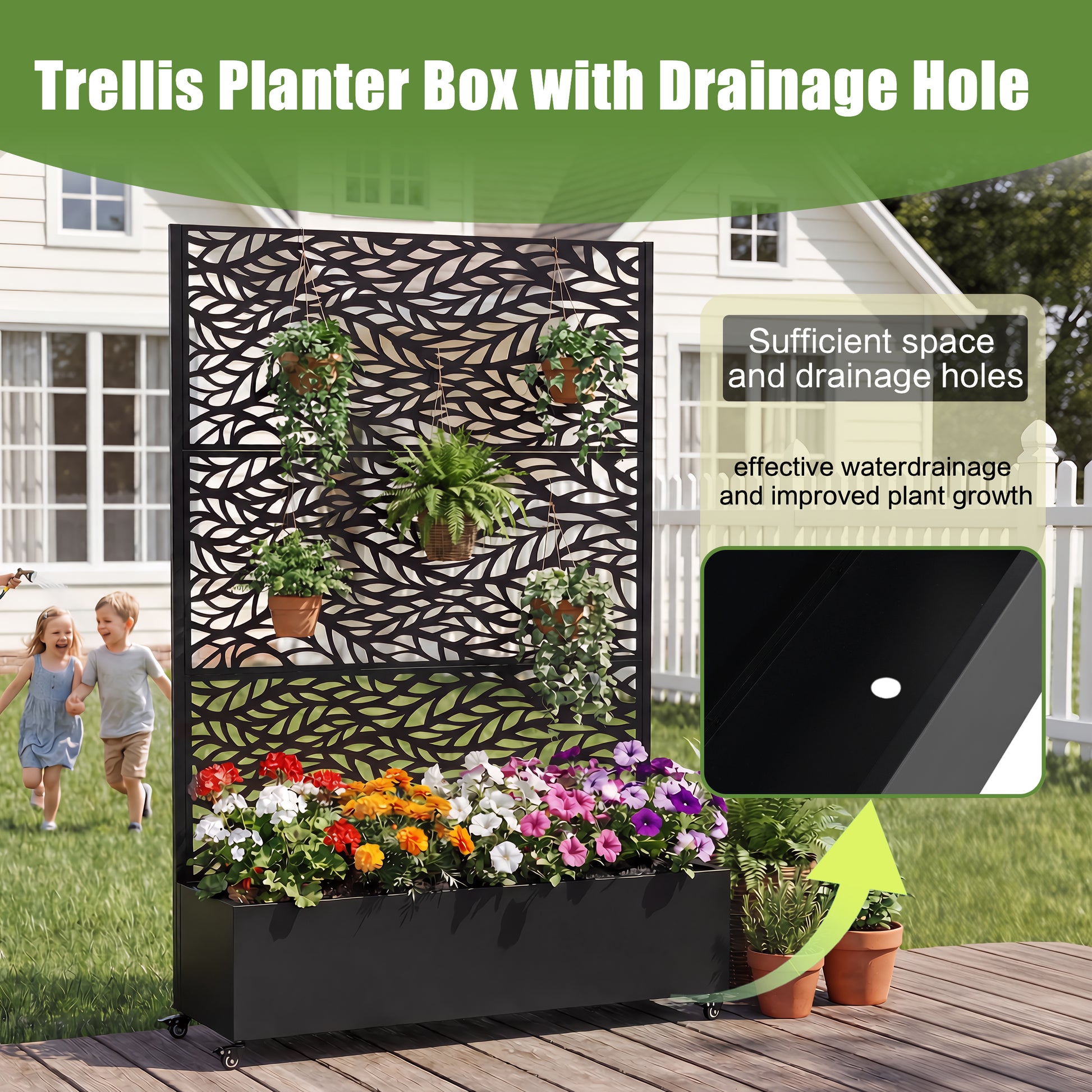 Black Metal Raised Garden Bed with Wheels for Outdoor Gardening