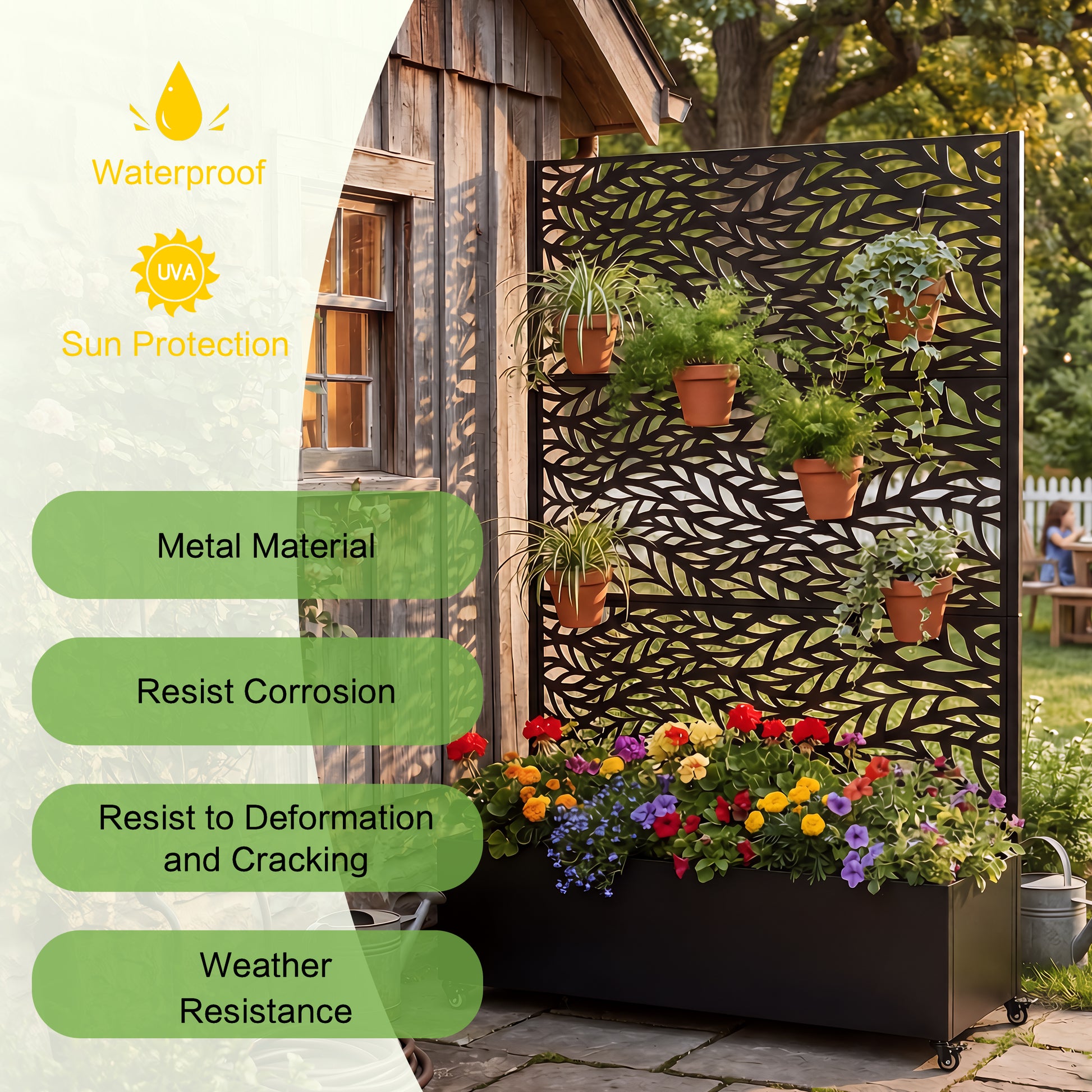 Black Metal Raised Garden Bed with Wheels for Outdoor Gardening