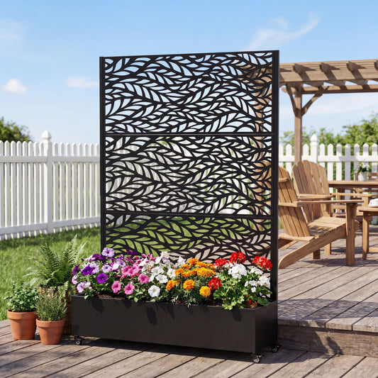 Metal Raised Garden Bed with Wheels and Trellis,73"x47"x16" Planter Box for Climbing Plants, Vegetables & Vines, Features Privacy Screen and Drainage Holes
